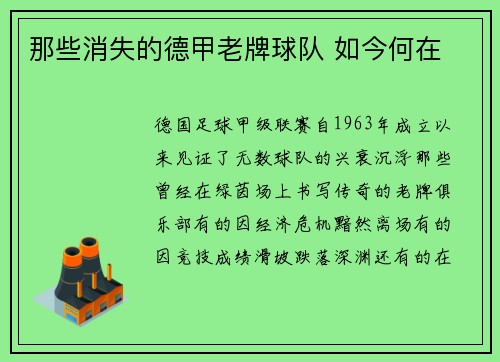 那些消失的德甲老牌球队 如今何在